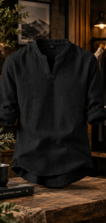 Men's Cotton Linen V-Neck Long Sleeve Shirt