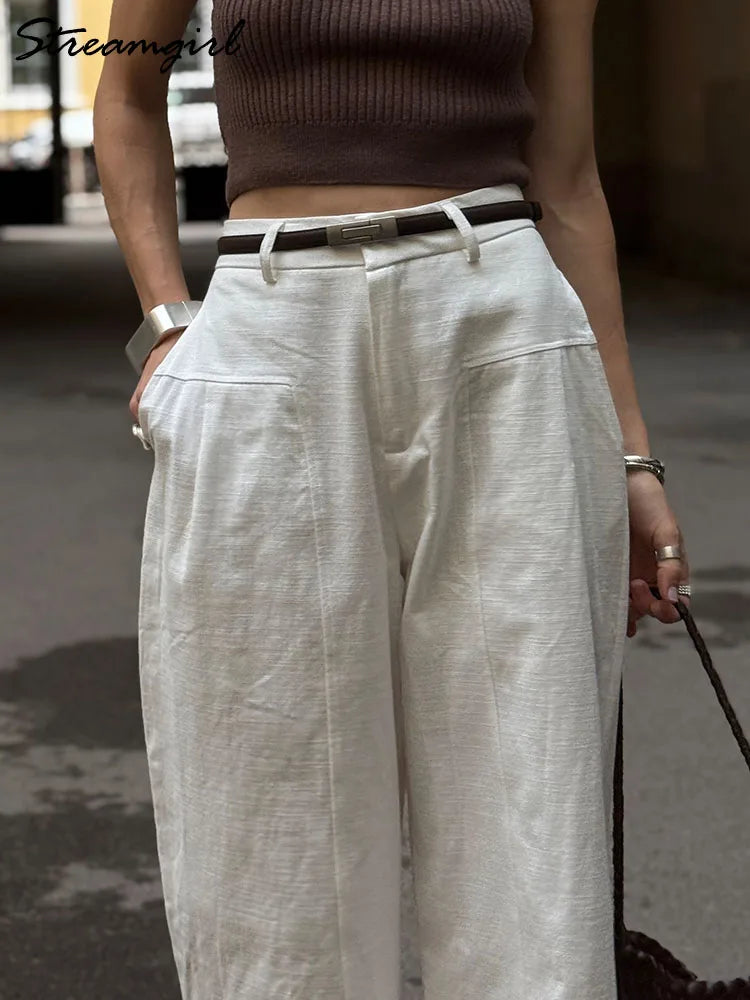 Women's Cotton-Linen Wide-Leg Trousers
