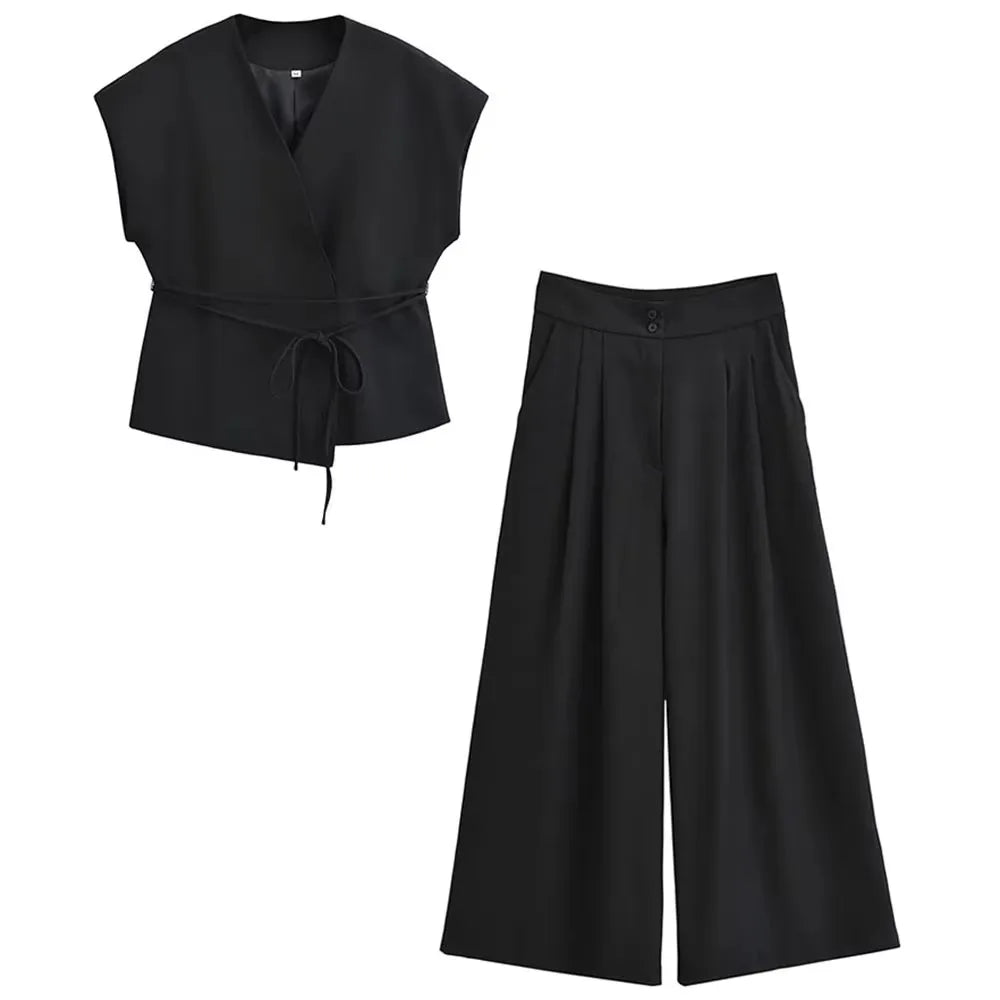 Women's Waistcoat & Wide-Leg Trouser Set