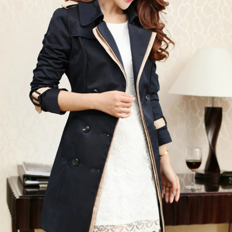 Women's Double Breasted Long Trench Coat with Belt