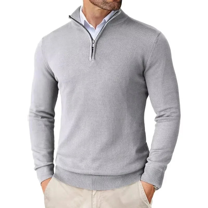 Men's Quarter Zip Mock Neck Knit Jumper