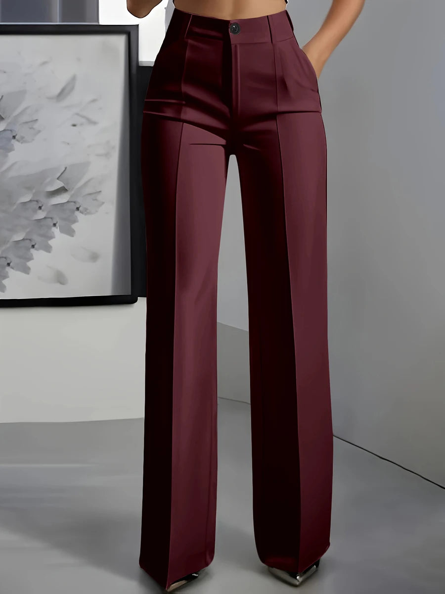 Women's High Waisted Wide Leg Trousers with Front Crease