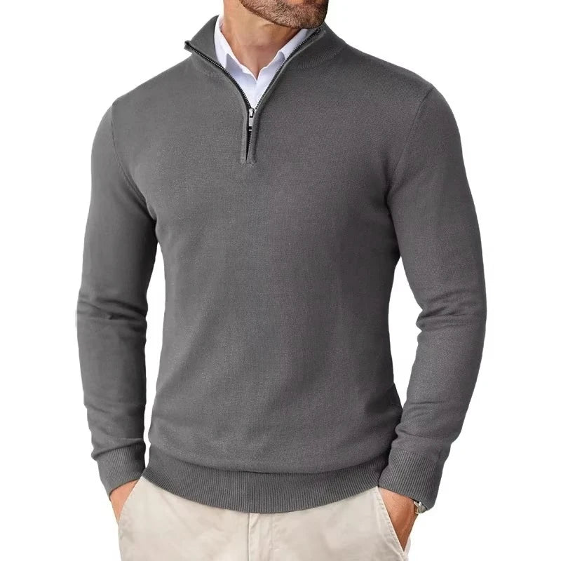 Men's Quarter Zip Mock Neck Knit Jumper