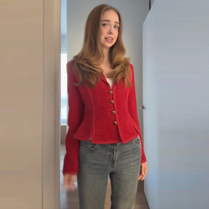 Women's cropped tweed jacket with cinched waist by Arthur Hale