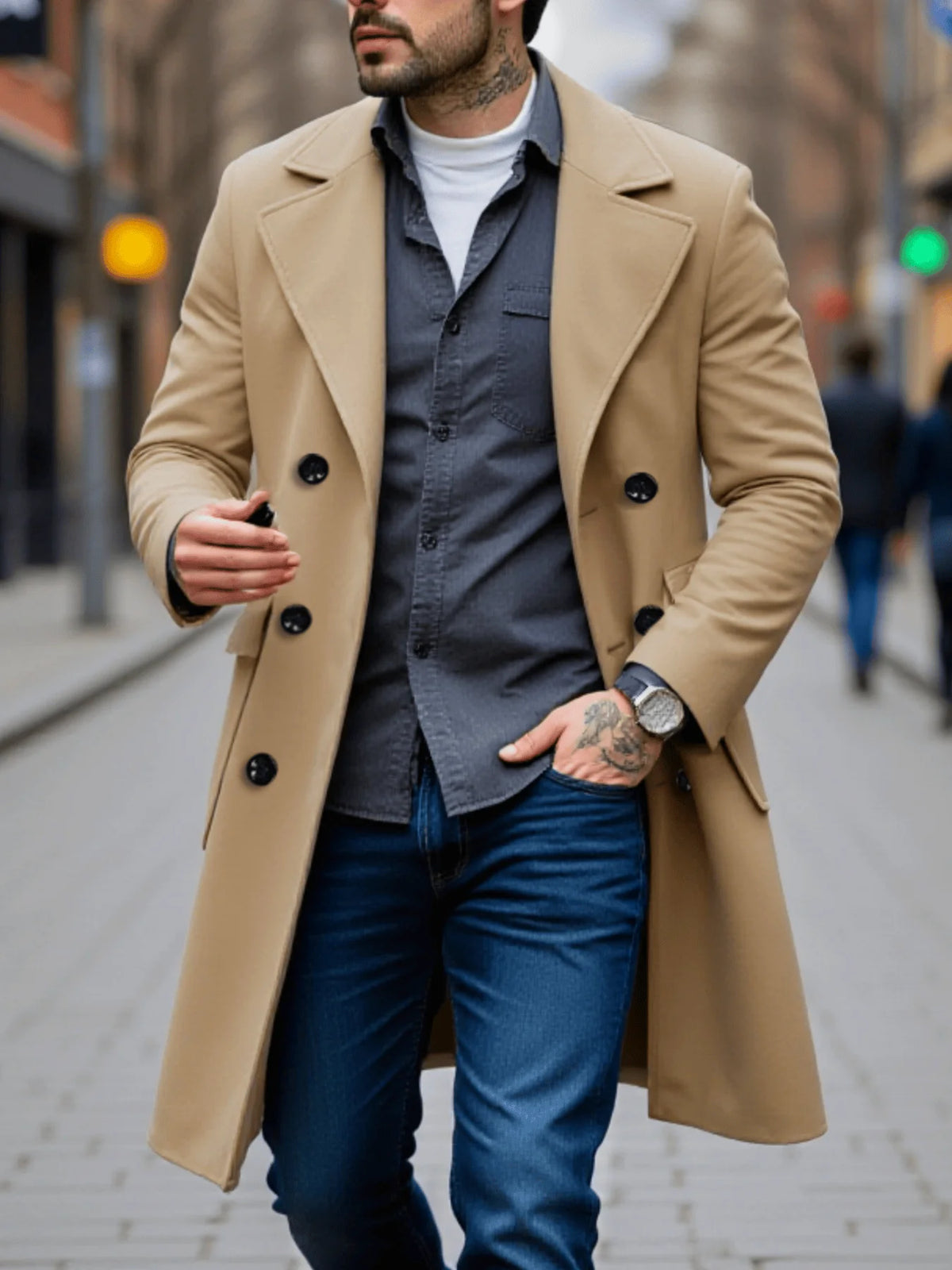 Men's Double-Breasted Overcoat