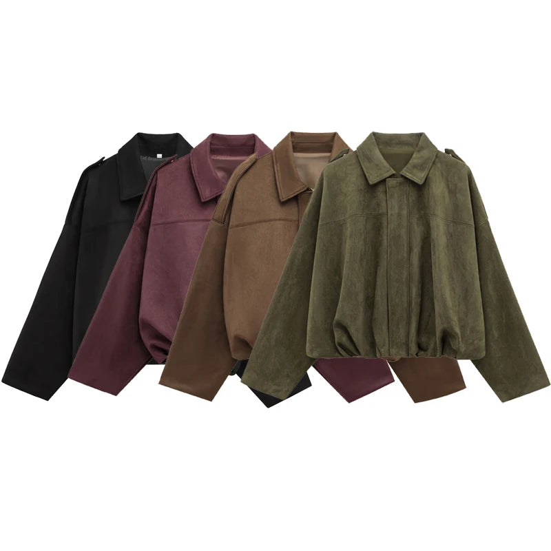 Women's Faux Suede Bomber Jacket