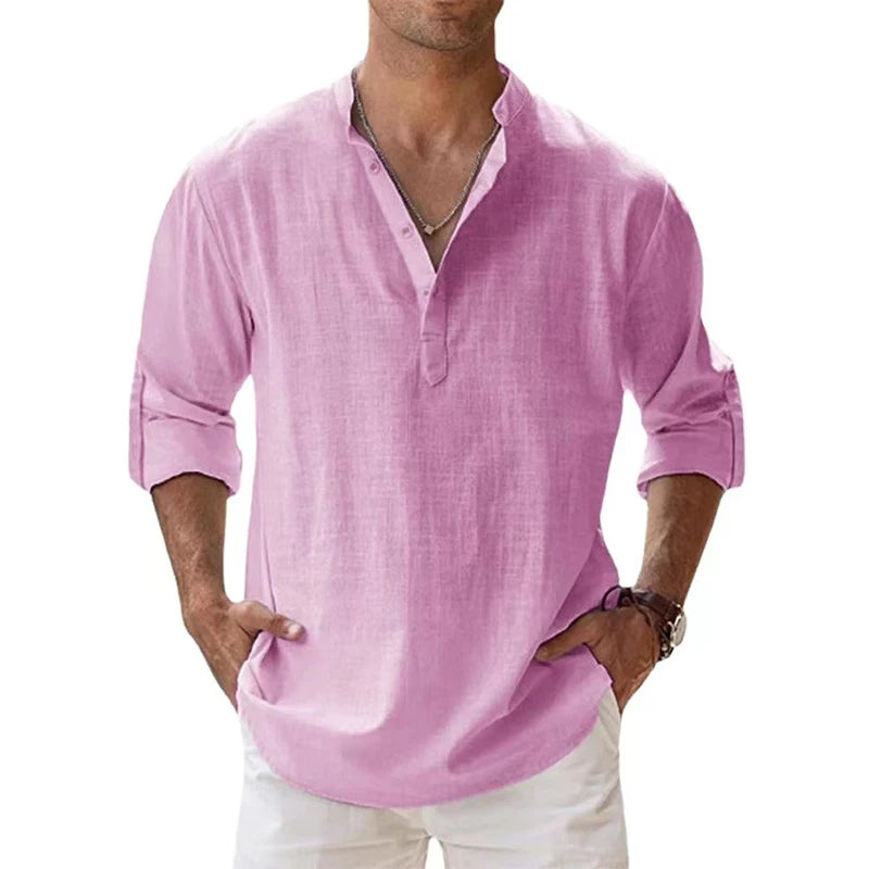 Men's Long Sleeve Linen Henley Shirt