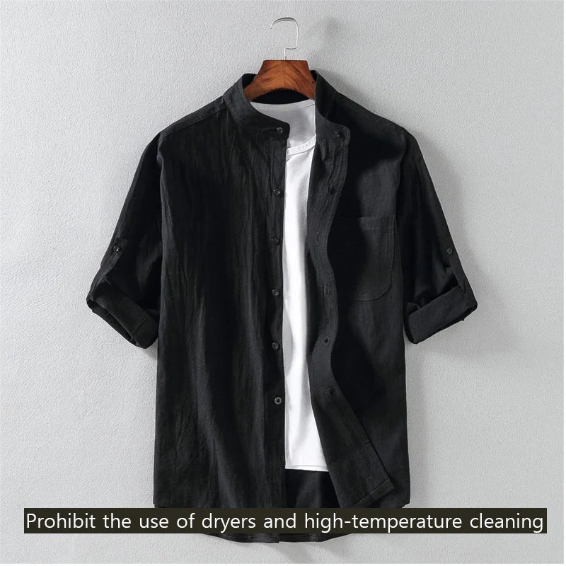 Men's Short Sleeve Grandad Collar Shirt