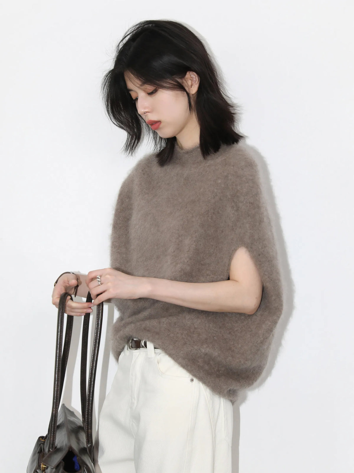 Women's Wool-Blend Roll Neck Knit Vest