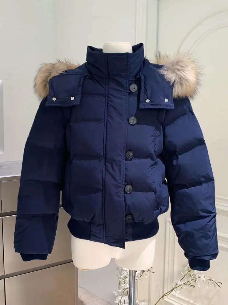 Women's Padded Jacket with Faux Fur Hood