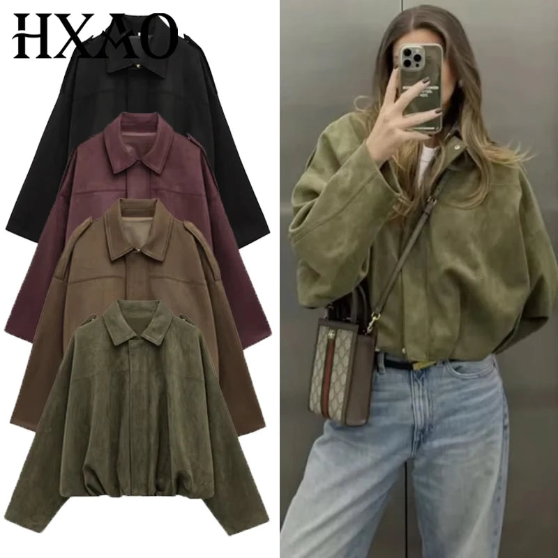 Women's Faux Suede Bomber Jacket