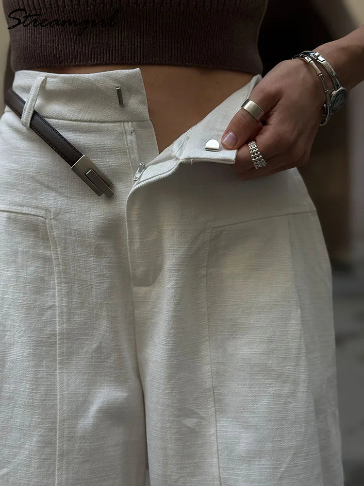 Women's Cotton-Linen Wide-Leg Trousers