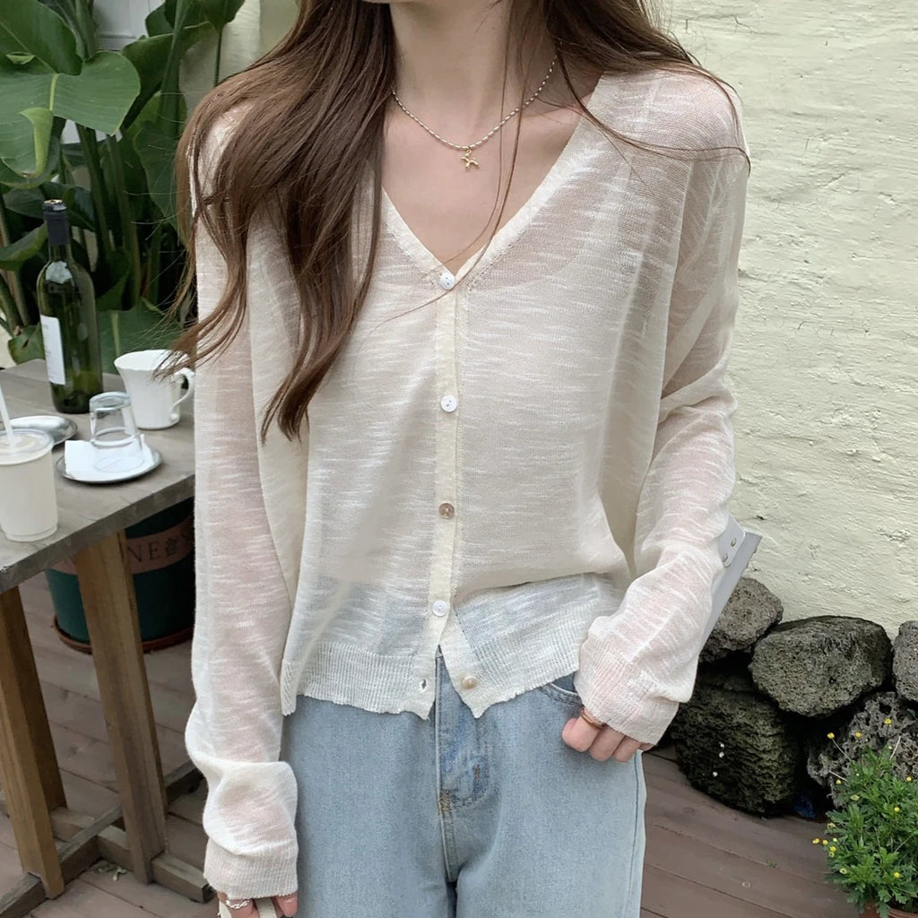 Women's Lightweight V-Neck Button Cardigan