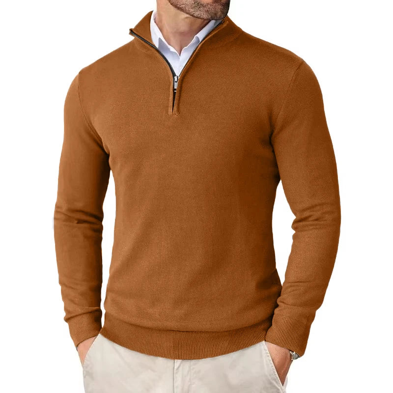 Men's Quarter Zip Mock Neck Knit Jumper