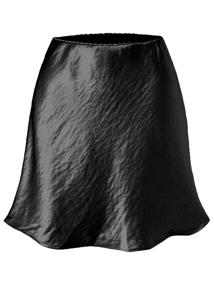 Women's High Waisted Satin A-Line Mini Skirt