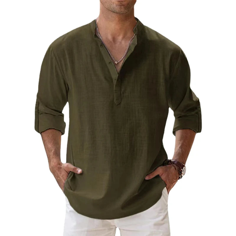 Men's Long Sleeve Linen Henley Shirt