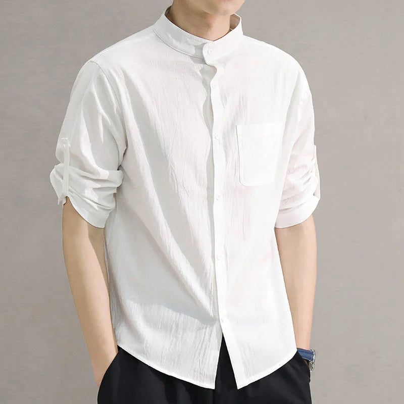 Men's Short Sleeve Grandad Collar Shirt