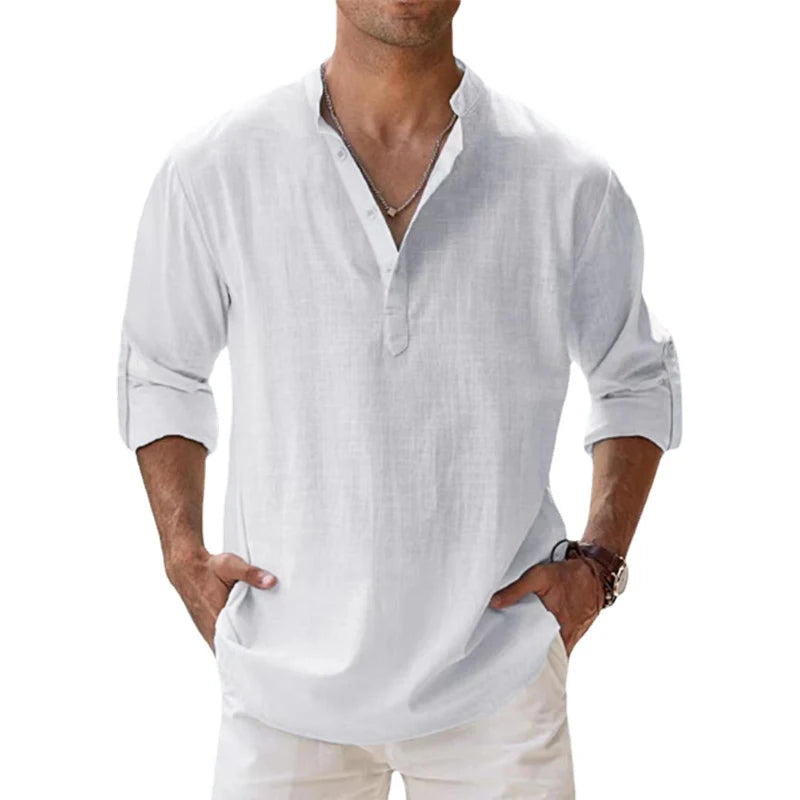 Men's Long Sleeve Linen Henley Shirt
