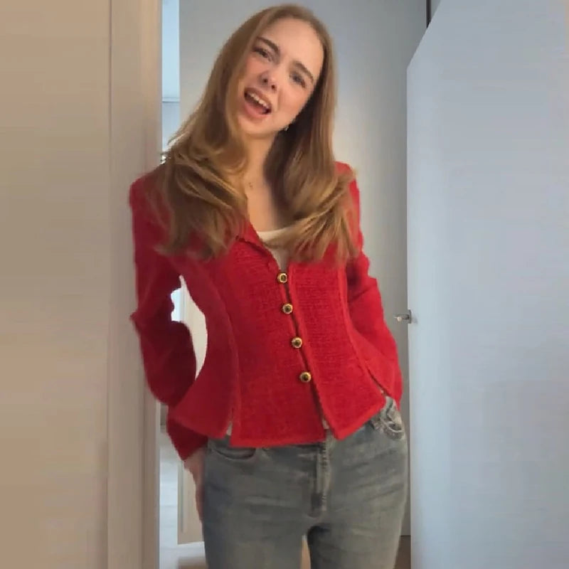 Women's Cropped Tweed Jacket with Cinched Waist