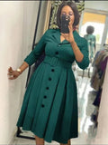 Women's Long Sleeve Belted Midi Dress with Notched Lapel