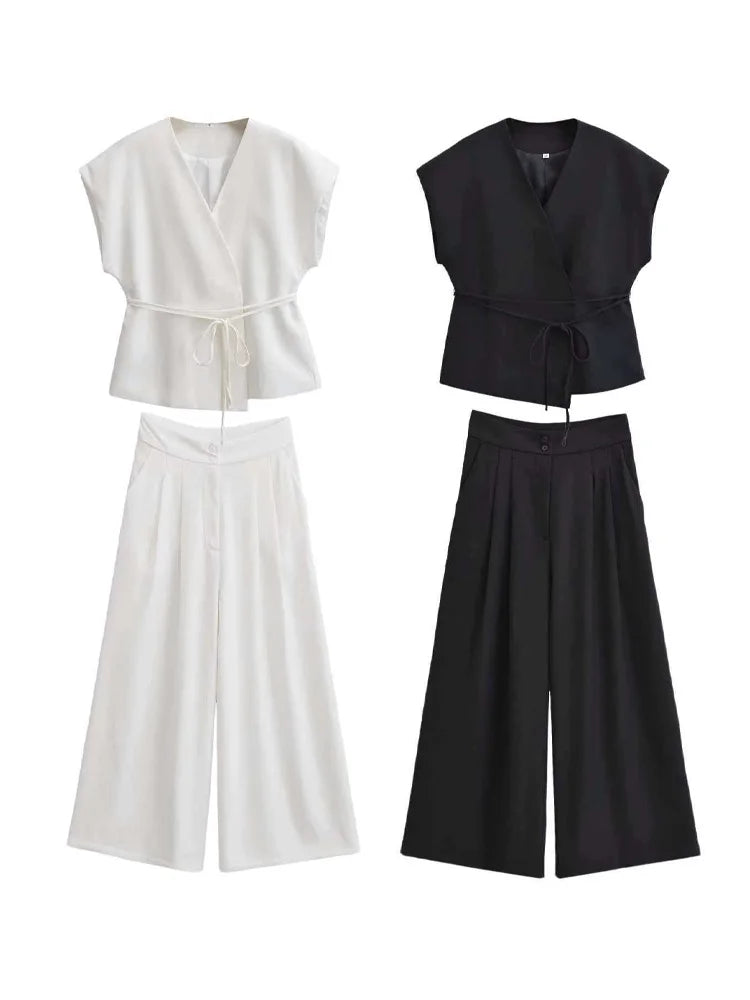 Women's Waistcoat & Wide-Leg Trouser Set