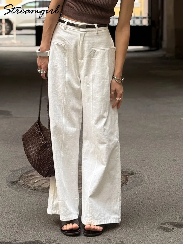 Women's Cotton-Linen Wide-Leg Trousers