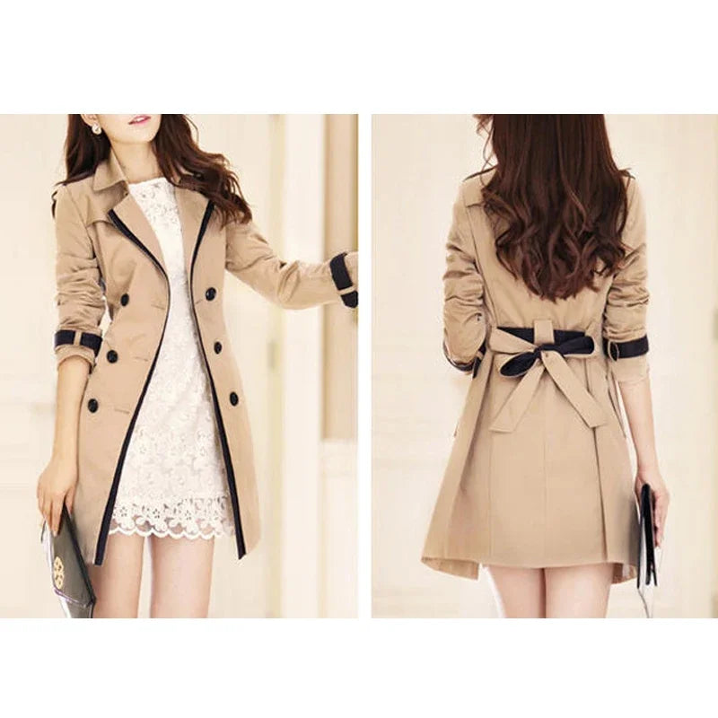 Women's Double Breasted Long Trench Coat with Belt