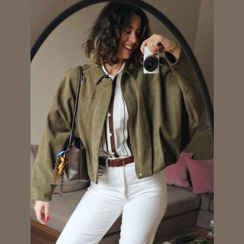 Women's Faux Suede Bomber Jacket