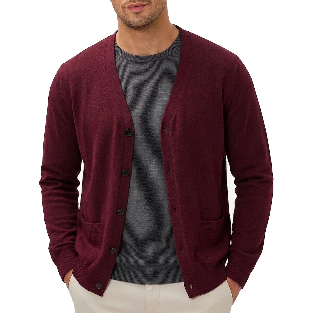 Men's V-Neck Button Knit Cardigan with Pockets