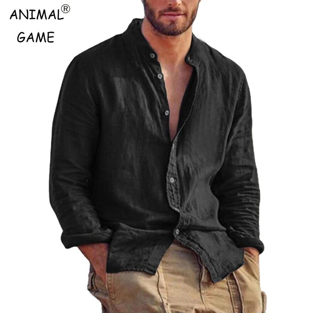 Men's long sleeve stand collar cotton shirt by Arthur Hale