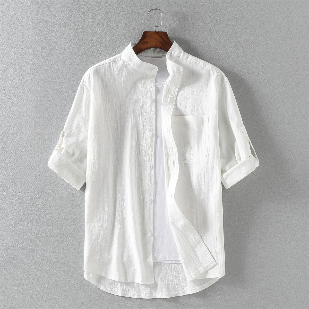 Men's Short Sleeve Grandad Collar Shirt
