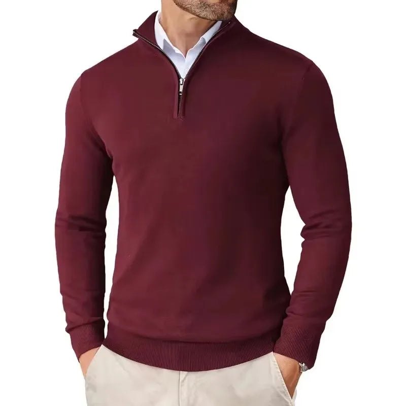 Men's Quarter Zip Mock Neck Knit Jumper