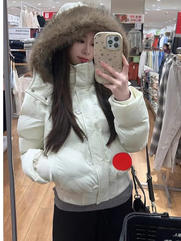 Women's Padded Jacket with Faux Fur Hood