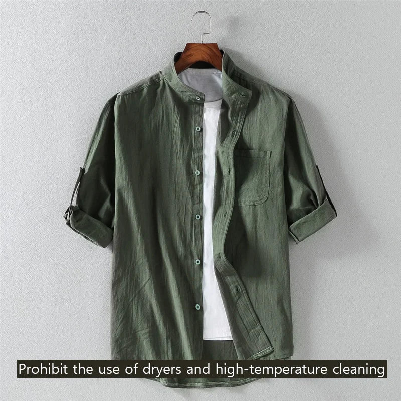 Men's Short Sleeve Grandad Collar Shirt