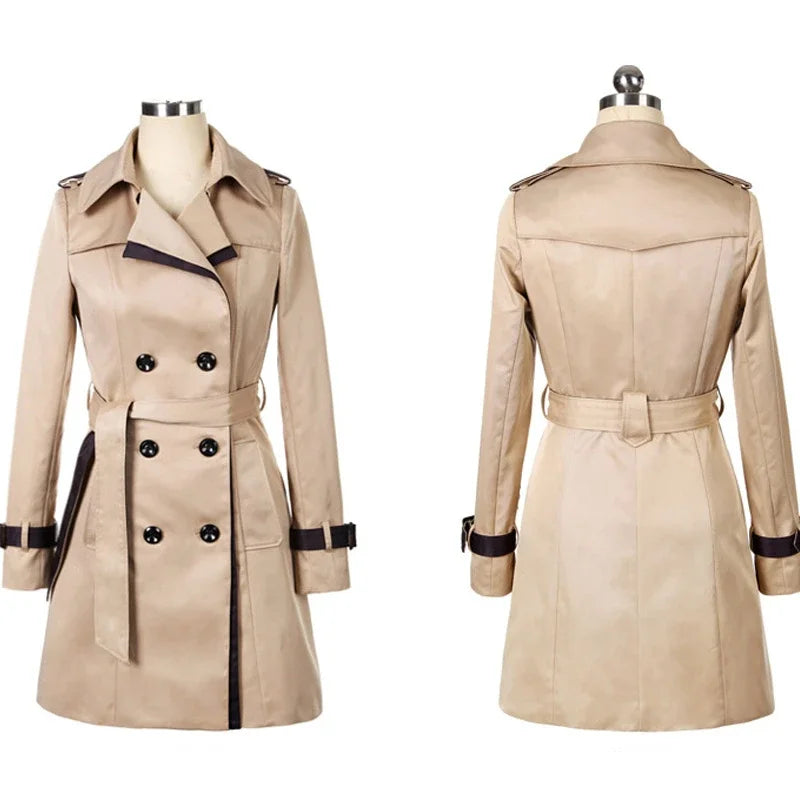 Women's Double Breasted Long Trench Coat with Belt