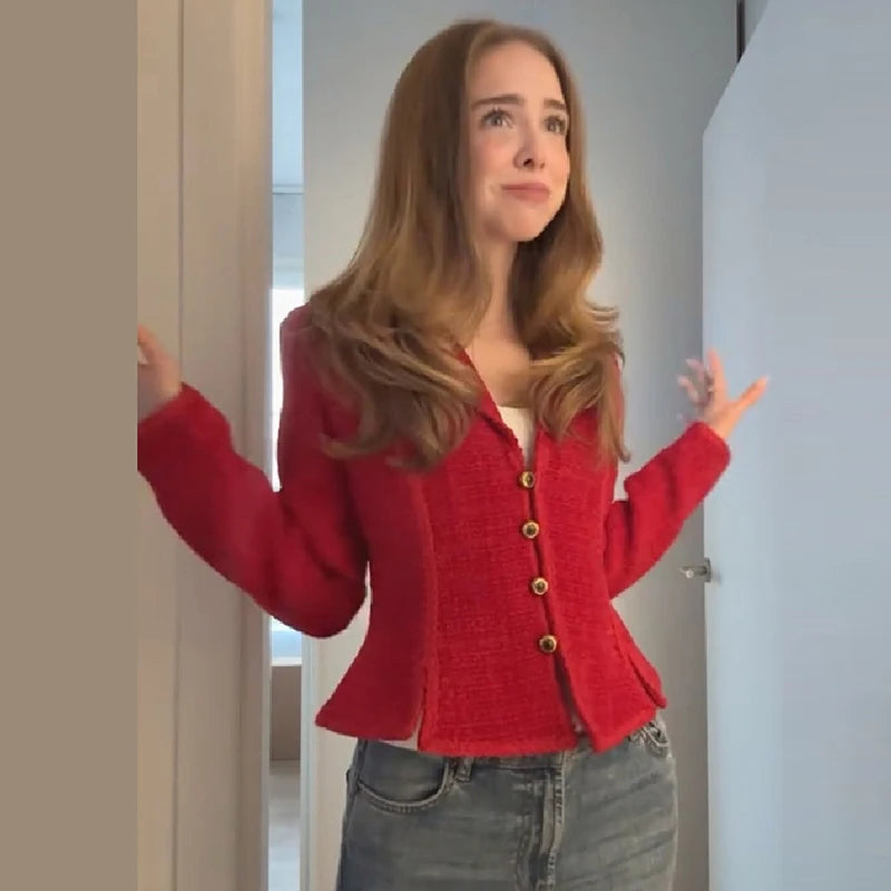 Women's Cropped Tweed Jacket with Cinched Waist