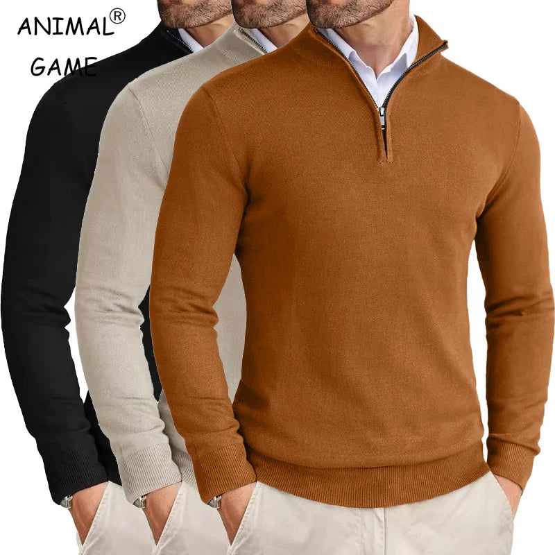 Men's quarter zip mock neck knit jumper by Arthur Hale