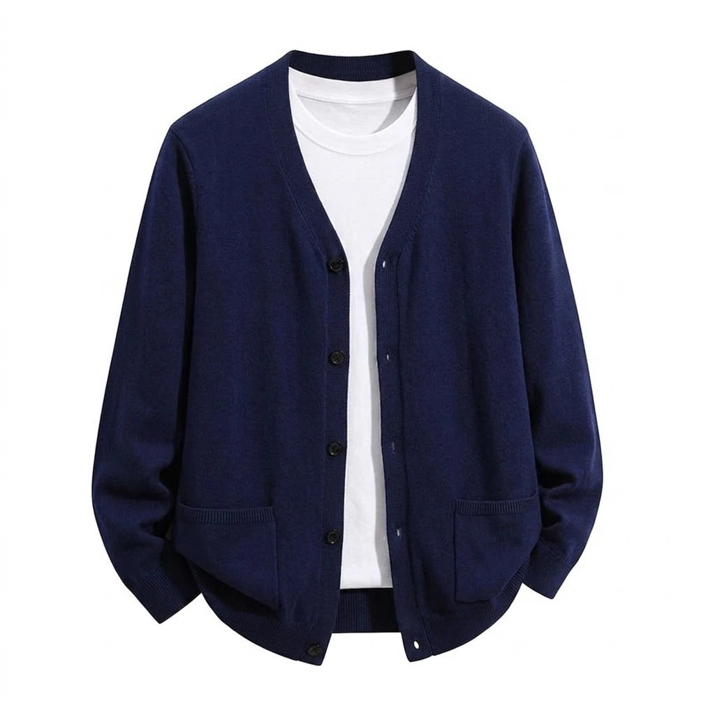 Men's V-Neck Button Knit Cardigan with Pockets