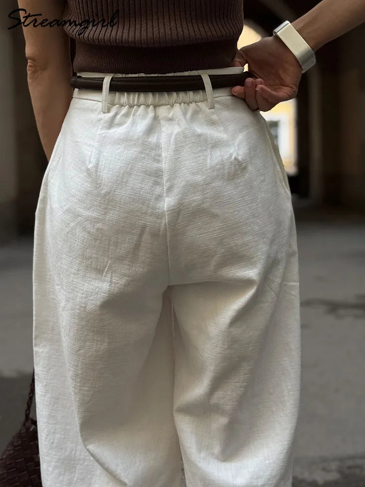 Women's Cotton-Linen Wide-Leg Trousers