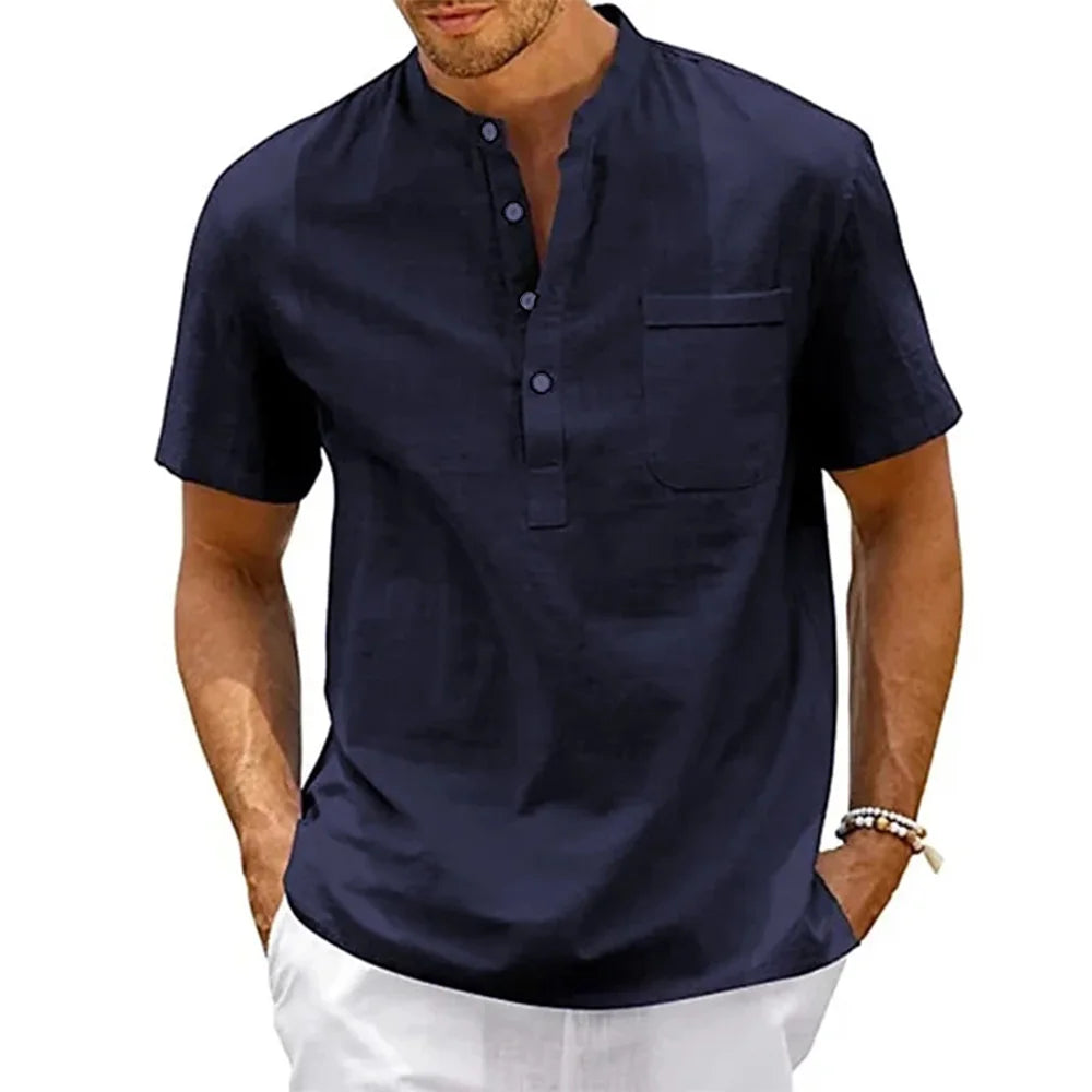 Men's Short Sleeve Linen Henley Shirt