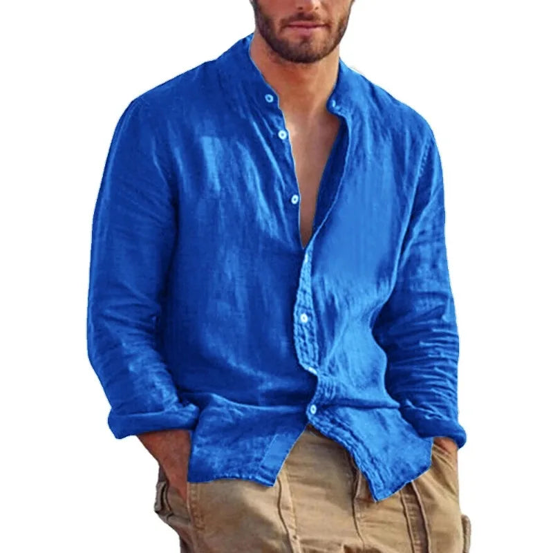 Men's Long Sleeve Stand Collar Cotton Shirt