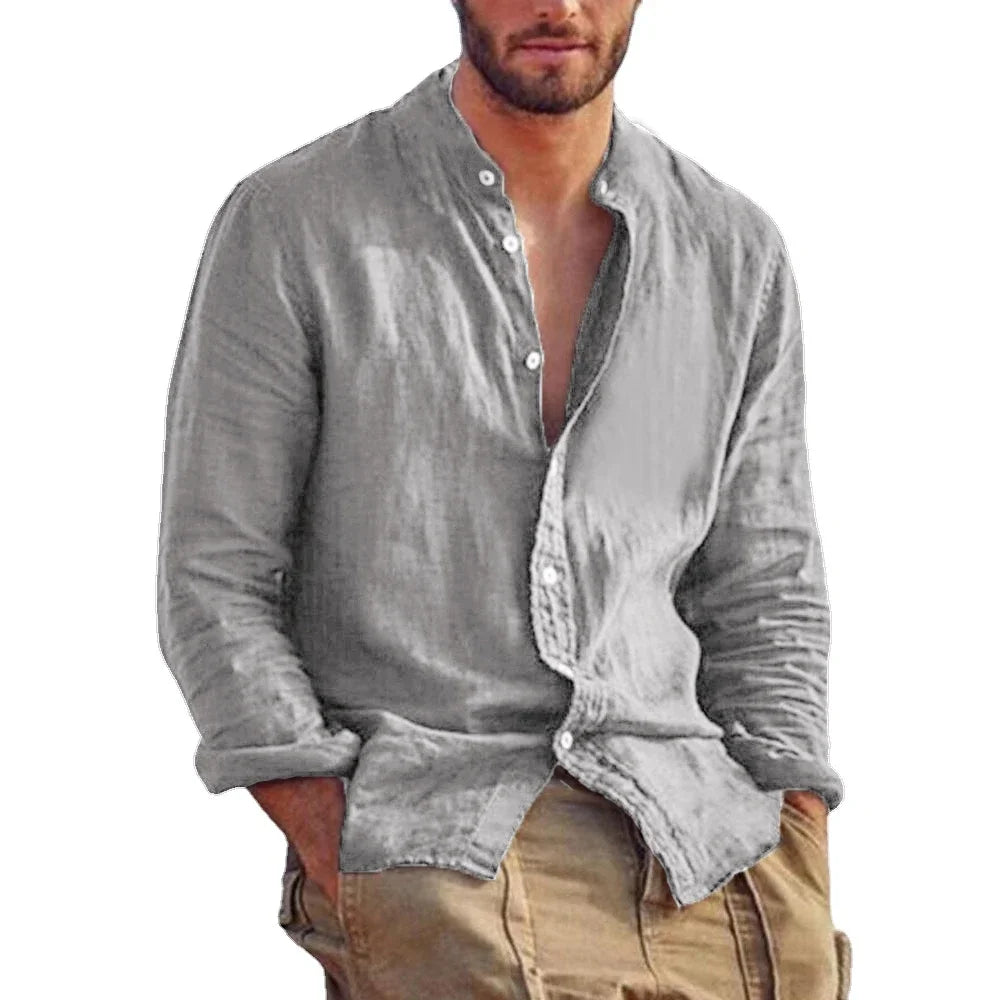 Men's Long Sleeve Stand Collar Cotton Shirt