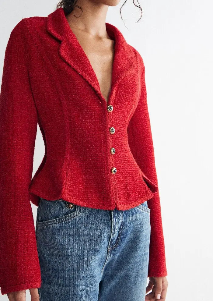 Women's Cropped Tweed Jacket with Cinched Waist