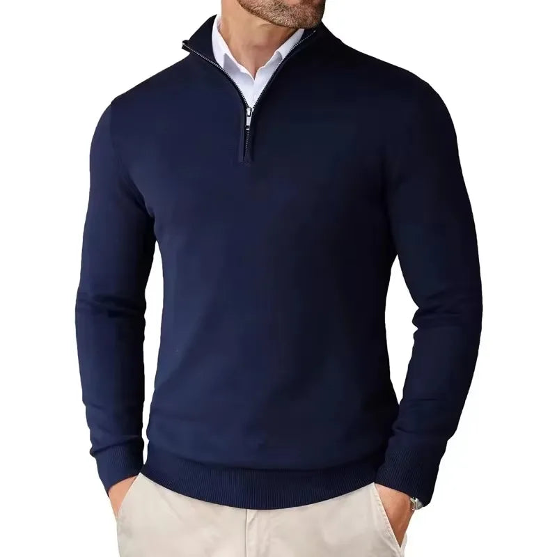 Men's Quarter Zip Mock Neck Knit Jumper