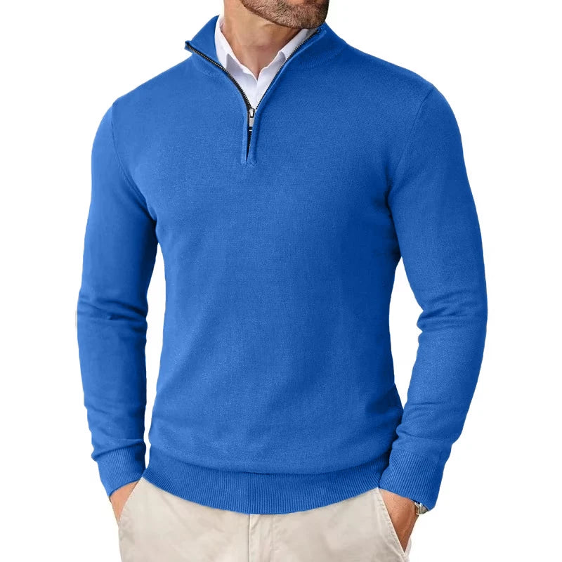 Men's Quarter Zip Mock Neck Knit Jumper