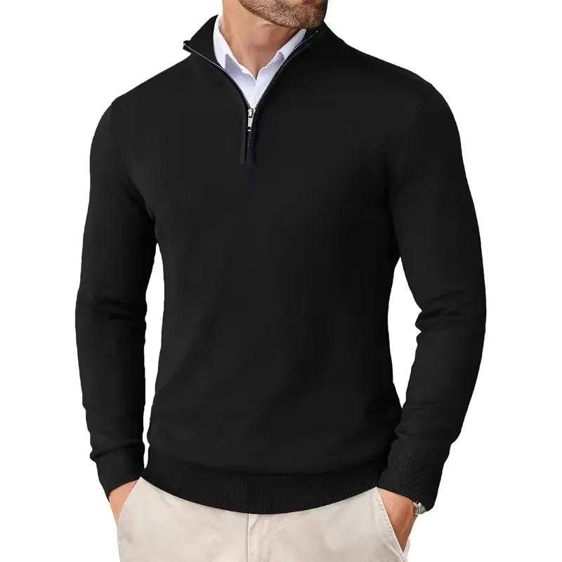 Men's Quarter Zip Mock Neck Knit Jumper