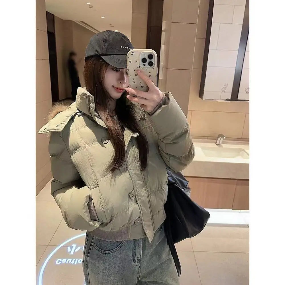 Women's Padded Jacket with Faux Fur Hood