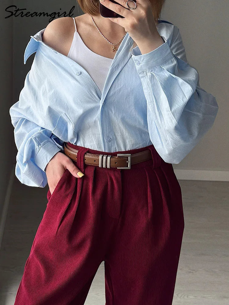 Women's Oversized Cotton Button-Up Shirt