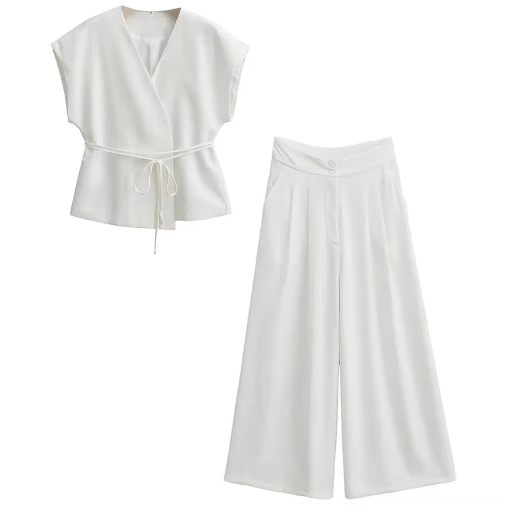 Women's Waistcoat & Wide-Leg Trouser Set