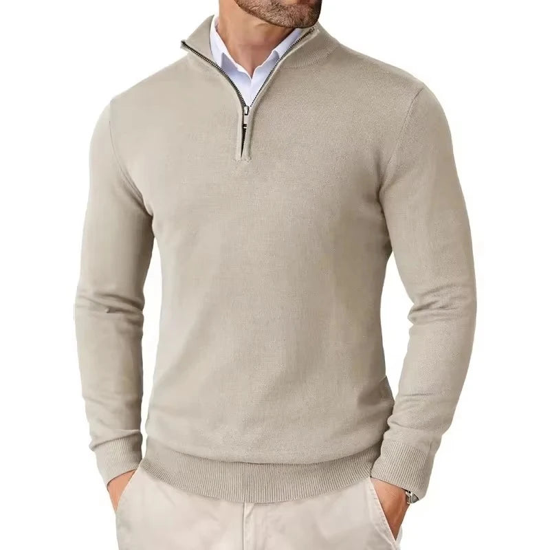 Men's Quarter Zip Mock Neck Knit Jumper
